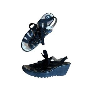 Fly London Yito lace up black leather platform sandals‎